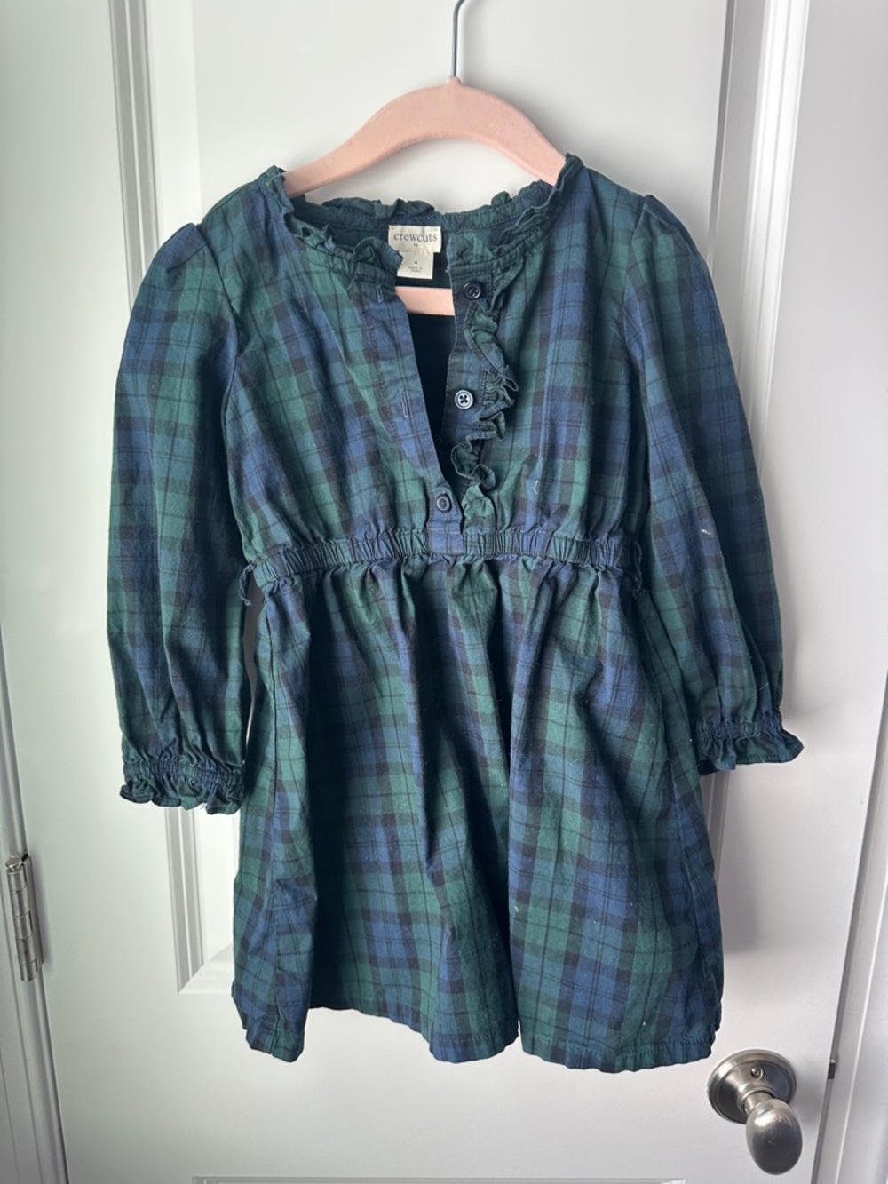 Crewcuts Green & Navy Plaid Ruffle-Yoke Dress